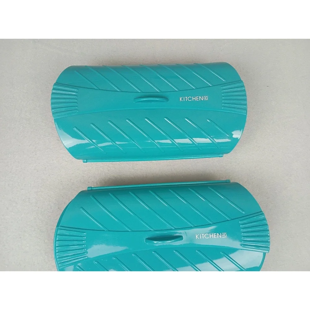 Kitchen HQ Microwave Steamer Set of 2 Teal Blue Winged Lid Steaming Trays